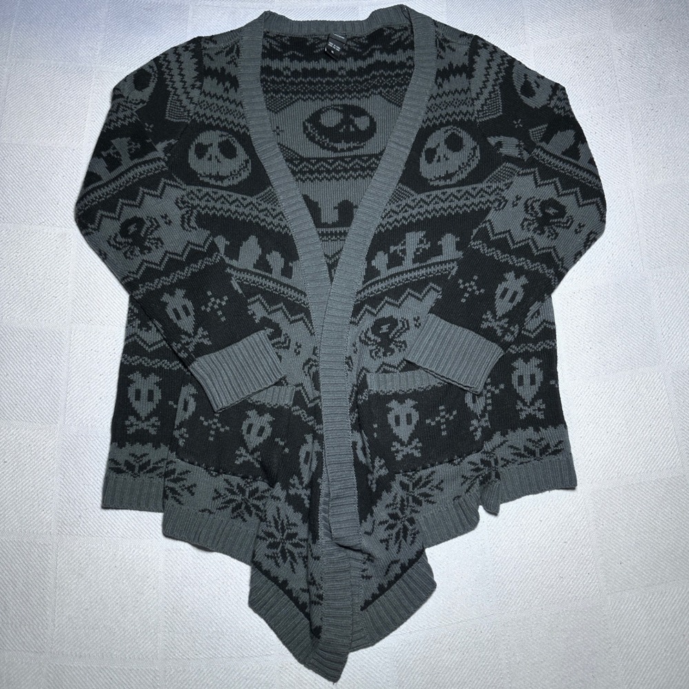 Disney Nightmare Before Christmas Cardigan Womens XL Jack Skellington Grey Black